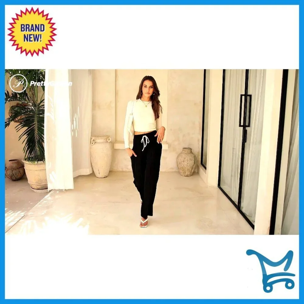 Women's Long Sleeve Crop Top Wide Leg Pants Set Chic Casual Tracksuit